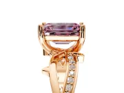 Solitaire Engagement Ring Setting for Fancy Pink Emerald Cut Center with Pave and Plain Crossover Band and Prong Head in Rose Gold