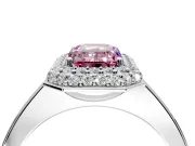 Halo Engagement Ring Setting for Fancy Pink Emerald Cut Center with Plain Tapered Band and Prong Head in Platinum