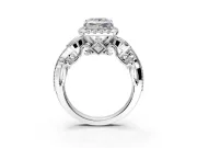 Bypass Halo Engagement Ring Setting for Princess Cut Center with Bezel Accents, Milgrain and Prong Head in White Gold