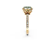 Halo Engagement Ring Setting for Fancy Green Radiant Cut Center with Openwork Halo, Pave Band and Prong Head in Yellow Gold