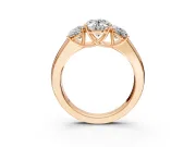 3 Stone Engagement Ring Setting for Oval Center with Raised Basket Heads and Prong Head in Rose Gold