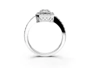 Halo Engagement Ring Setting for Emerald Cut Center with Heart-Shaped Openwork, Pave Band and Prong Head in White Gold