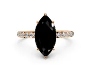 Hidden Halo Engagement Ring Setting for Fancy Black Marquise Center with Pave Band and Prong Head in Rose Gold