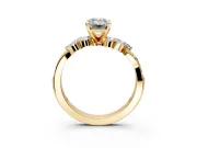 Solitaire Engagement Ring Setting for Emerald Cut Center with Marquise Accent Twist Band and Prong Head in Yellow Gold
