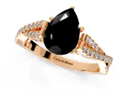 Solitaire Engagement Ring Setting for Fancy Black Pear-Shaped Center with Twisted Pave Split Shank and Prong Head in Rose Gold