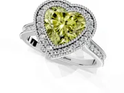 Halo Engagement Ring Setting for Fancy Yellow Heart-Shaped Center with Milgrain Pave Band and Bezel Head in White Gold