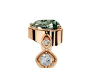 Vintage Station Engagement Ring Setting for Fancy Green Heart-Shaped Center with Accents and Prong Head in Rose Gold