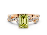 Solitaire Engagement Ring Setting for Fancy Yellow Emerald Cut Center with Bar-Station Pave Twist and Prong Head in Rose Gold