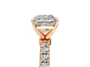 Open Basket Engagement Ring Setting for Cushion Cut Center with Pave Band and Prong Head in Rose Gold