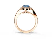 Bezel-Framed Halo Engagement Ring Setting for Fancy Blue Cushion Cut Center with Pave Band and Prong Head in Rose Gold