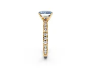 Solitaire Engagement Ring Setting for Fancy Blue Radiant Cut Center with Milgrain-Edged Pave Band and Prong Head in Yellow Gold