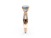 3 Stone Engagement Ring Setting for Fancy Blue Princess Cut Center with Pave Split Shank and Prong Head in Rose Gold