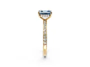 Solitaire Engagement Ring Setting for Fancy Blue Asscher Cut Center with Fine Pave Band and Prong Head in Yellow Gold