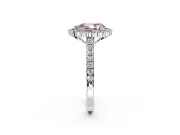 Milgrain Floral Halo Engagement Ring Setting for Fancy Pink Pear-Shaped Center with Pave Band and Prong Head in Platinum