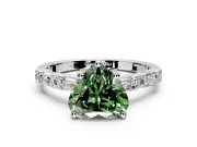 Baguette Engagement Ring Setting for Fancy Green Heart-Shaped Center with Alternating Bar-Set Band and Prong Head in Platinum
