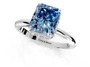 Hidden Halo Engagement Ring Setting for Fancy Blue Radiant Cut Center with Plain Rounded Band and Prong Head in Platinum