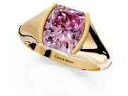 Tension Engagement Ring Setting for Fancy Pink Radiant Cut Center with Wide Tapered Band and Tension Head in Yellow Gold