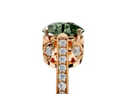 Cathedral Engagement Ring Setting for Fancy Green Round Cut Center with Antique-Style Pave Band and Prong Head in Rose Gold