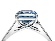 Solitaire Engagement Ring Setting for Fancy Blue Asscher Cut Center with Round Cut Channel Band and Prong Head in Platinum