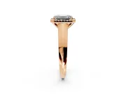 Halo Engagement Ring Setting for Emerald Cut Center with Knife Ridge Cathedral Band and Prong Head in Rose Gold