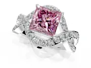 Halo Engagement Ring Setting for Fancy Pink Princess Cut Center with Pave Infinity Twist Band and Prong Head in White Gold