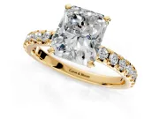 Solitaire Engagement Ring Setting for Radiant Cut Center with Large Accents and Prong Head in Yellow Gold