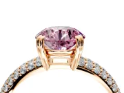 Solitaire Engagement Ring Setting for Fancy Pink Round Cut Center with Multi-Row Pave Accents and Basket Head in Rose Gold