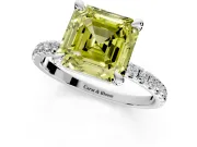 Solitaire Engagement Ring Setting for Fancy Yellow Asscher Cut Center with Fine Pave Narrow Band and Prong Head in White Gold