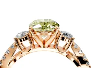3 Stone Engagement Ring Setting for Fancy Yellow Oval Center with Pave Split Shank and Prong Head in Rose Gold