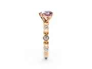 Solitaire Engagement Ring Setting for Fancy Pink Heart-Shaped Center with Beaded Bezel Station Band and Prong Head in Rose Gold