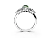 Cluster Engagement Ring Setting for Fancy Green Marquise Center with 2-Row Shoulder Clusters and Prong Head in Sterling Silver