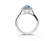 Starburst Halo Engagement Ring Setting for Fancy Blue Pear-Shaped Center with Thin Round-Wire Band and Prong Head in Sterling Silver
