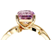 Solitaire Engagement Ring Setting for Fancy Pink Radiant Cut Center with Pave and Plain Crossover Band and Prong Head in Yellow Gold