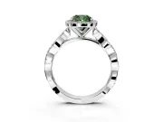 Halo Engagement Ring Setting for Fancy Green Cushion Cut Center with Pave and Plain Twist Band and Prong Head in White Gold