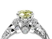 Solitaire Engagement Ring Setting for Fancy Yellow Oval Center with Filigree Accent Basket and Prong Head in Platinum