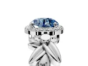 Halo Engagement Ring Setting for Fancy Blue Round Cut Center with Floral Band and Prong Head in Sterling Silver