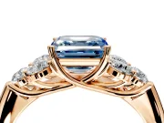 Cluster Engagement Ring Setting for Fancy Blue Asscher Cut Center with Round Cut Accent Frame and Prong Head in Rose Gold