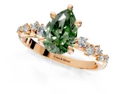 Solitaire Engagement Ring Setting for Fancy Green Pear-Shaped Center with Trailing Leaf Accent Band and Prong Head in Rose Gold