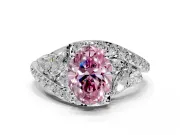 Halo Engagement Ring Setting for Fancy Pink Oval Center with Marquise and Pave Bypass Band and Prong Head in Sterling Silver