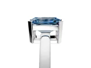 Solitaire Engagement Ring Setting for Fancy Blue Emerald Cut Center with Plain Band and Flat Tab Prong Head in Sterling Silver