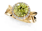 Halo Engagement Ring Setting for Fancy Yellow Round Cut Center with Floral Band and Prong Head in Yellow Gold
