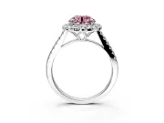 Halo Engagement Ring Setting for Fancy Pink Round Cut Center with Raised Halo, Pave Band and Prong Head in Platinum