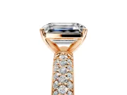 Solitaire Engagement Ring Setting for Emerald Cut Center with Domed Multi-Row Pave Band and Prong Head in Rose Gold