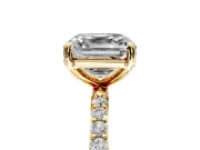 Solitaire Engagement Ring Setting for Asscher Cut Center with Pave Accents and Prong Head in Yellow Gold