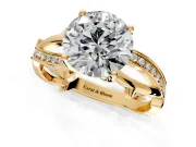 Solitaire Engagement Ring Setting for Round Cut Center with Pave and Plain Crossover Band and Prong Head in Yellow Gold
