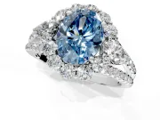 Halo Engagement Ring Setting for Fancy Blue Oval Center with Two-Strand Split Shank and Prong Head in Sterling Silver