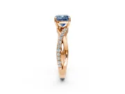 Crossover Engagement Ring Setting for Fancy Blue Cushion Cut Center with Pave and Plain Strands and Prong Head in Rose Gold