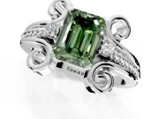 Solitaire Engagement Ring Setting for Fancy Green Emerald Cut Center with Twisted Band and Scroll Prong Head in White Gold