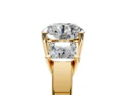 3 Stone Engagement Ring Setting for Round Cut Center with Matching Side Accents and Prong Head in Yellow Gold