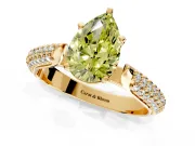 Solitaire Engagement Ring Setting for Fancy Yellow Pear-Shaped Center with Multi-Row Accents and Prong Head in Yellow Gold